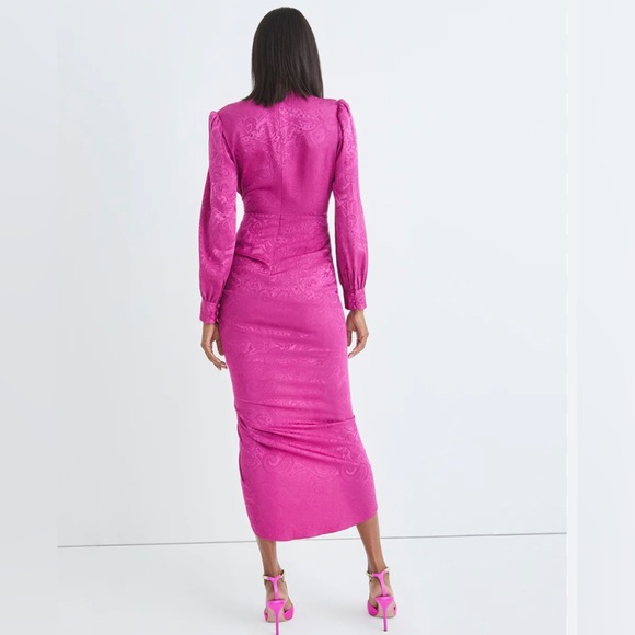 VERONICA BEARD Size 6 Weiss Dress Silk Bright Magenta VNeck Ruffle Slit $698 NWT - Picture 3 of 16